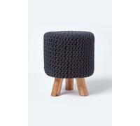 Tall Cotton Knitted Footstool on Legs Homescapes Black One Size