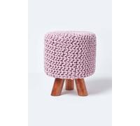 Homescapes Tall Cotton Knitted Footstool On Legs In Bright Pink Bright Pink