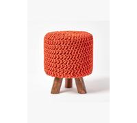 Homescapes Tall Cotton Knitted Footstool On Legs In Burnt Orange Burnt Orange