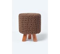 (Chocolate) Tall Knitted Cotton Footstool with Tripod Wooden Legs
