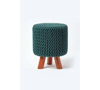 Tall Cotton Knitted Footstool on Legs Homescapes Dark Green One Size