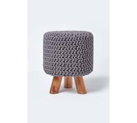 Homescapes Sea Grey Tall Cotton Knitted Footstool On Legs