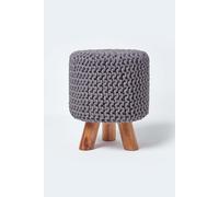 Homescapes Tall Cotton Knitted Footstool on Legs in Grey Homescapes Grey