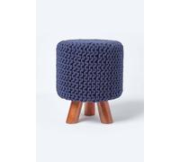 Homescapes Tall Cotton Knitted Footstool on Legs in Navy Homescapes Navy