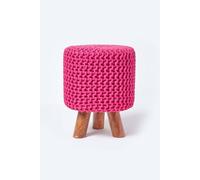 Homescapes Tall Cotton Knitted Footstool On Legs In Pink Pink One Size