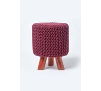 Homescapes Tall Cotton Knitted Footstool On Legs In Plum Plum