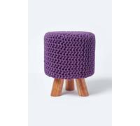 Homescapes Tall Cotton Knitted Footstool On Legs In Purple Purple One Size