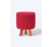 Homescapes Tall Cotton Knitted Footstool On Legs In Red Red