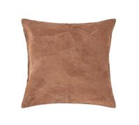 HOMESCAPES Real Leather Tan Brown Cushion Cover with Feather Cushion Insert 45 x 45 cm Square - 18 x 18 Inches - Tan Brown Recycled Leather Suede Sofa Cushion with Patchwork Pattern