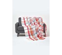 Homescapes Tartan 100% Cotton Falun Throw in Red | Size: 225 cm x 255 cm Homescapes Red 225 cm x 255 cm
