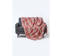 HOMESCAPES Medium Grey & Red Tartan Throw 60 x 80 Inches or 152cm x 203cm, 100% Cotton Sofa throw for Most 2 Seater Settees and Sofas