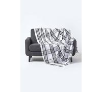 Tartan Check Sofa and Bed Throw Homescapes White 225cm x 255cm