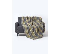 Homescapes Tartan Check Sofa And Bed Throw In Yellow Yellow 225cm x 255cm