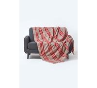 HOMESCAPES Large Grey & Red Tartan Throw 90 x 100 Inches or 228cm x 254cm, 100% Cotton Sofa throw for Most 3 Seater Settees and Sofas