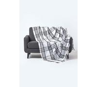 Homescapes Tartan Check Sofa And Bed Throw In White White 255cm x 360cm