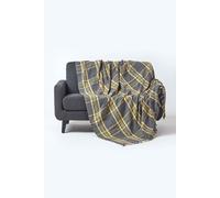 HOMESCAPES Medium Grey & Yellow Tartan Throw 60 x 80 Inches or 152cm x 203cm, 100% Cotton Sofa throw for Most 2 Seater Settees and Sofas