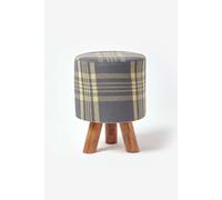 Homescapes Tartan Fabric Footstool With Wooden Legs In Grey Grey One Size