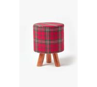 Homescapes Tartan Fabric Footstool with Wooden Legs in Red Homescapes Red