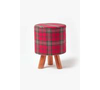 Homescapes Tartan Fabric Footstool With Wooden Legs In Red Red