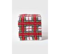 Homescapes Tartan Pattern Tufted Cotton Cube Pouffe