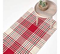HOMESCAPES Tartan Rug Handwoven Red, White & Black 100% Wool Non Slip Rug, 'Walker' Check Hallway Runner, 66 x 200 cm