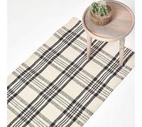 HOMESCAPES Tartan Rug Handwoven White & Black 100% Wool Non Slip Rug, 'Logan' Check Hallway Runner, 66 x 200 cm