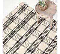HOMESCAPES Tartan Rug Handwoven White & Black 100% Wool Non Slip Rug, 'Logan' Check Rug, 70 x 120 cm
