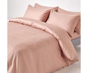 HOMESCAPES Taupe Beige Pure Egyptian Cotton Duvet Cover Set Double 330 TC 500 Thread Count Equivalent Satin Stripe Quilt Cover 2 Pillowcases Included Bedding Set
