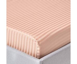 HOMESCAPES Taupe Brown Deep Fitted Sheet (12”) Double 330 TC 500 Thread Count Equivalent Satin Stripe Pure Egyptian Cotton Bed Sheet with Fully Elasticated Skirt
