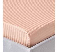 HOMESCAPES Taupe Brown Deep Fitted Sheet (12”) Small Double 330 TC 500 Thread Count Equivalent Satin Stripe Pure Egyptian Cotton Bed Sheet with Fully Elasticated Skirt