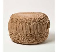 Homescapes Taupe Velvet Pouffe, Sofia Pleated Ottoman Footstool, Soft Round Velvet Seat For Living Room Or Bedroom