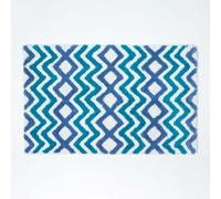 HOMESCAPES Super Absorbent Soft 100% Cotton Chevron Blue and Teal Bathmat with Geometric Pattern and Non Slip Latex Backing, 50 x 80 cm Large Shower Mat Machine Washable