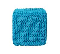 HOMESCAPES Cube Cotton Knitted Pouffe Footstool Bean Filled Hand Knitted - Teal