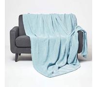 HOMESCAPES Teal Blue Throw 100% Cotton 225 x 255 cm Cosy Throw for Sofa or Bed “Halden” Chevron Blanket Herringbone Geometric Pattern Bedspread