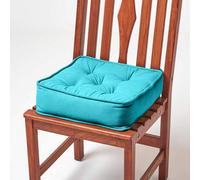 Homescapes Cotton Dining Chair Booster Cushion in Teal | Size: 40 cm x 40 cm Homescapes Teal 40 cm x 40 cm
