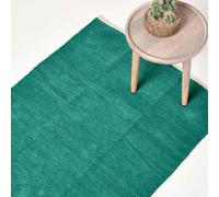 Homescapes Teal Green 100% Cotton Plain Chenille Rug With Natural Trim, 60 X 100 Cm