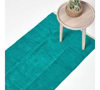 Homescapes Teal Green 100% Cotton Plain Chenille Rug With Natural Trim, 66 X 200 Cm
