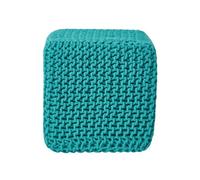 Homescapes Teal Green Cube Cotton Knitted Pouffe Footstool