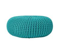 Homescapes Teal Green Large Round Cotton Knitted Pouffe Footstool