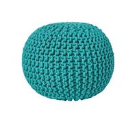 HOMESCAPES Teal Green Knitted Pouffe Footstool Bean Filled 100% Cotton for Living Room Children or the Elderly