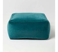 Homescapes Teal Green Velvet Pouffe Bean Cube