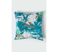 Homescapes Teal Jungle & Parrot Velvet Cushion 46 X 46 Cm Teal
