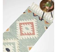 Homescapes Tenali Blue Kilim Runner Wool Rug 66 X 200 Cm