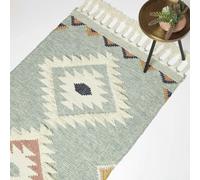 HOMESCAPES Tenali Blue Kilim Wool Rug - 120 x 170 cm
