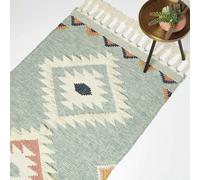 HOMESCAPES Tenali Blue Kilim Wool Rug - 160 x 230 cm
