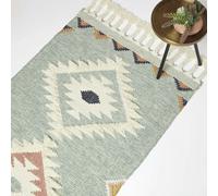 HOMESCAPES Tenali Blue Kilim Wool Rug - 90 x 150 cm