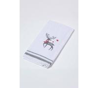 Homescapes Terry Towelling Stag Christmas Tea Towel In Silver Silver One Size