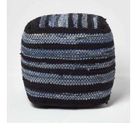 HOMESCAPES Texas Denim Woven Striped Bean Filled Pouffe - 40 x 40 x 40 cm