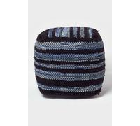 Homescapes Texas Leather, Denim Woven Striped Bean Filled Pouffe, 40 Cm In Blue Blue One Size