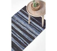 Homescapes Texas Leather & Denim Woven Striped Blue Hall Runner, 66 X 200 Cm Blue 66cm x 200cm